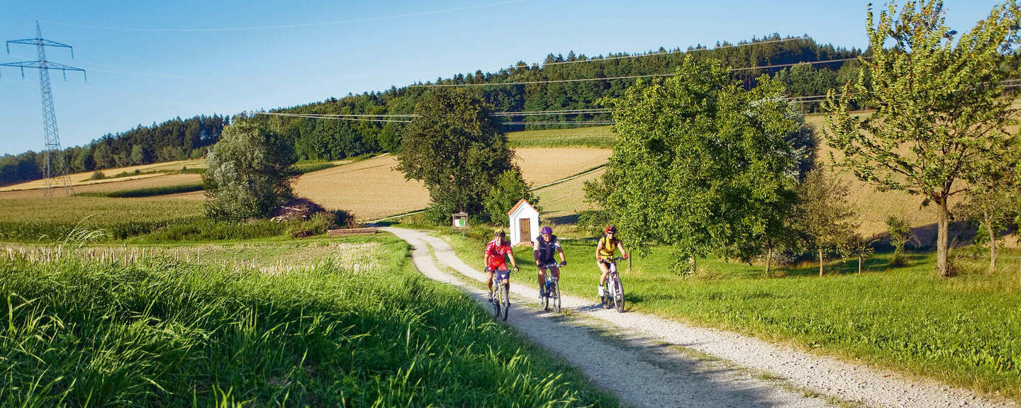 Radfahrergruppe genießt eine Tour durch die sonnige Natur des Rottals bei Bad Birnbach